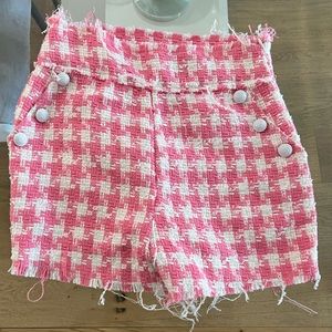 Pink Houndstooth high waisted shorts